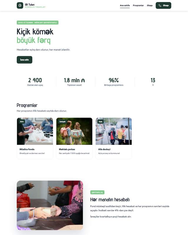 Xeyriyyə fondu · İnsan sayt dizaynının ekran görüntüsü