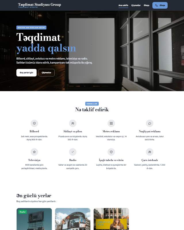 Təqdimat dizaynı · Sadə veb sayt şablonunun ekran görüntüsü