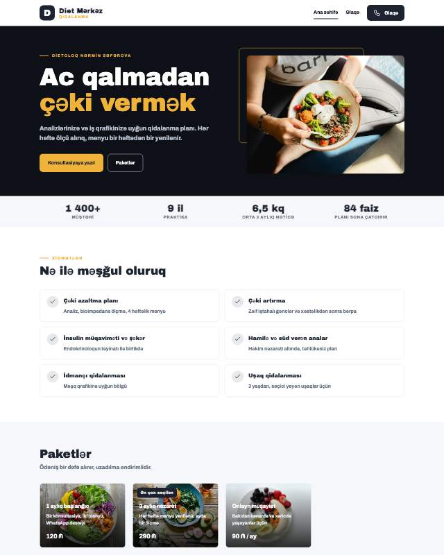 Dietoloq · Canlı sayt dizaynının ekran görüntüsü