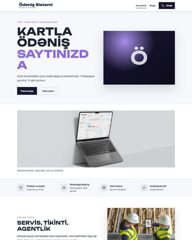 Ödəniş sistemi sayt dizaynının ekran görüntüsü