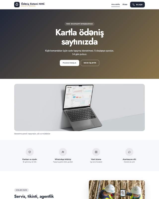 Ödəniş sistemi · Klassik veb sayt şablonunun ekran görüntüsü