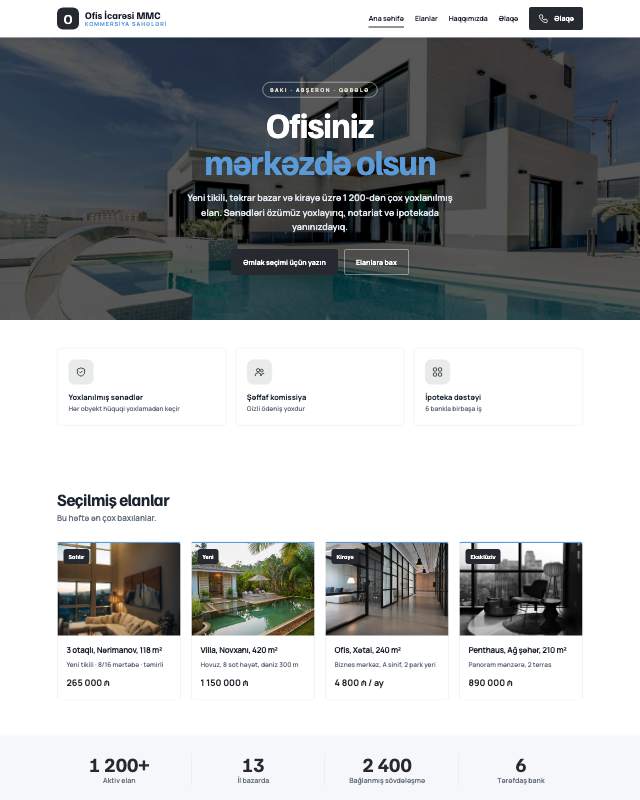 Ofis icarəsi · Minimal veb sayt şablonunun ekran görüntüsü