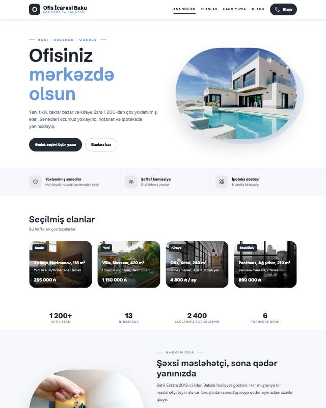 Ofis icarəsi · Sadə veb sayt şablonunun ekran görüntüsü
