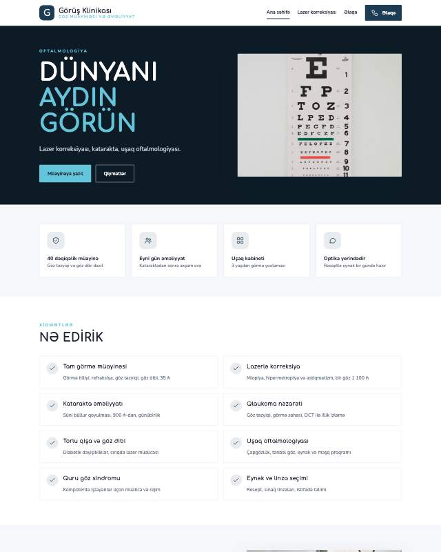 Göz klinikası · Aydın sayt dizaynının ekran görüntüsü