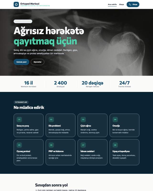 Ortoped-travmatoloq sayt dizaynının ekran görüntüsü