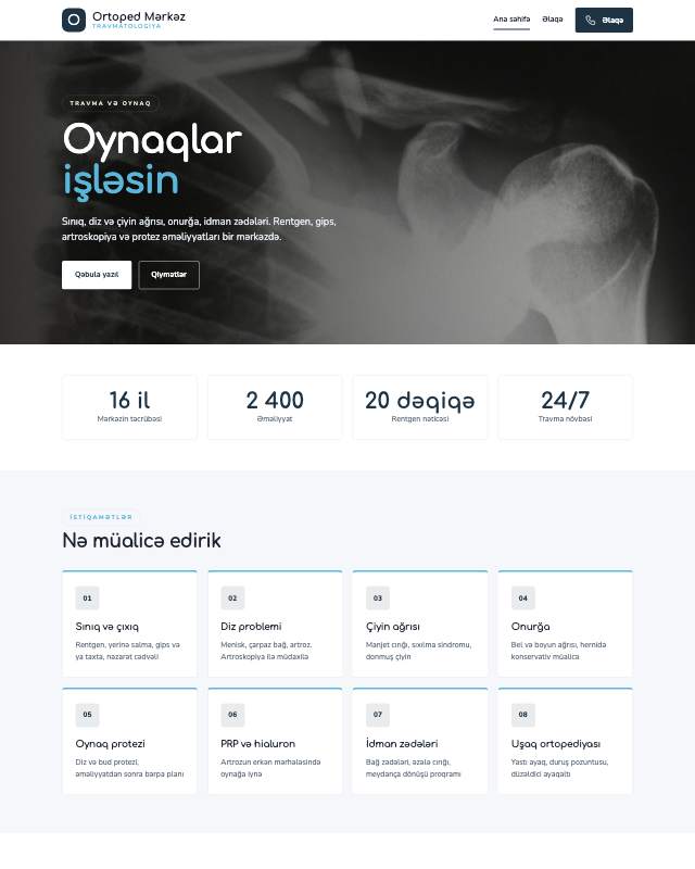 Ortoped-travmatoloq · Təmiz sayt dizaynının ekran görüntüsü