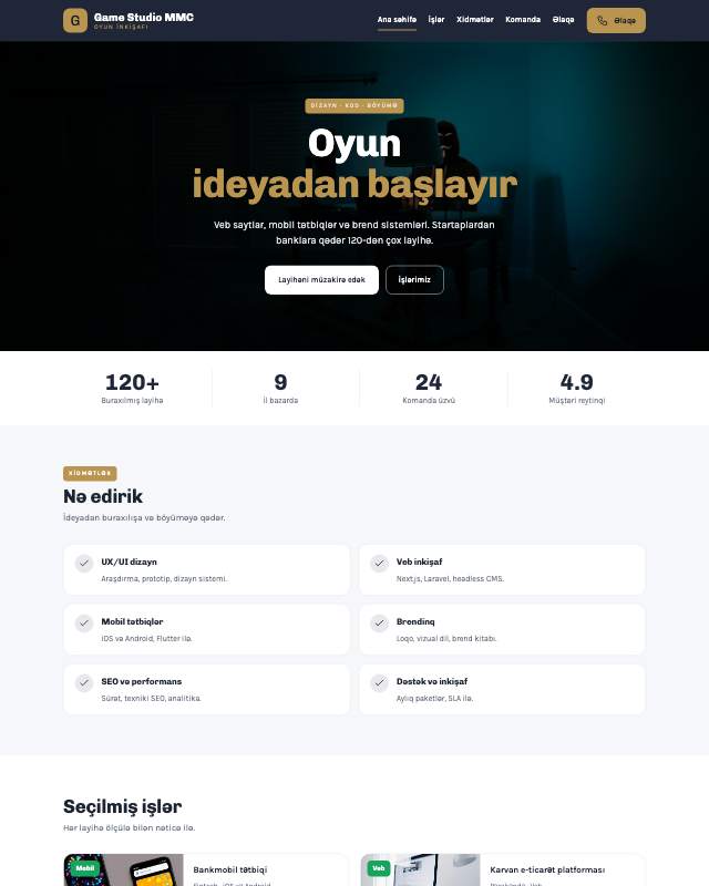 Oyun studiyası · Klassik sayt dizaynının ekran görüntüsü