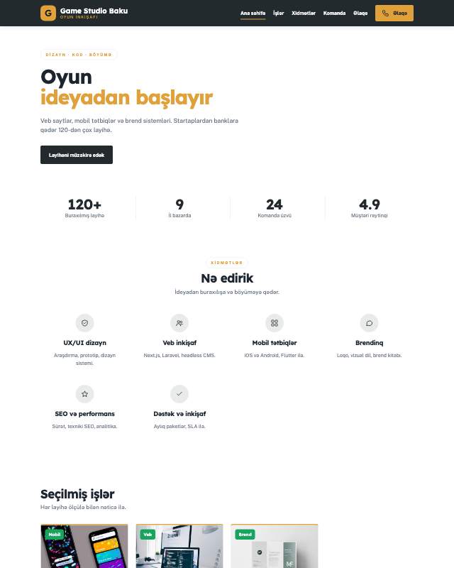 Oyun studiyası üçün veb sayt şablonu «Kart»: ekran görüntüsü