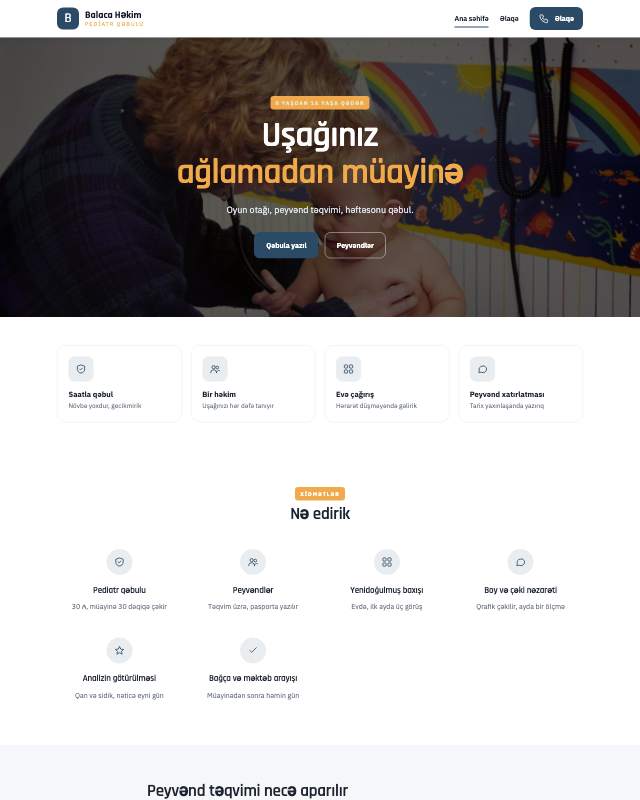 Uşaq həkimi · Mehriban sayt dizaynının ekran görüntüsü