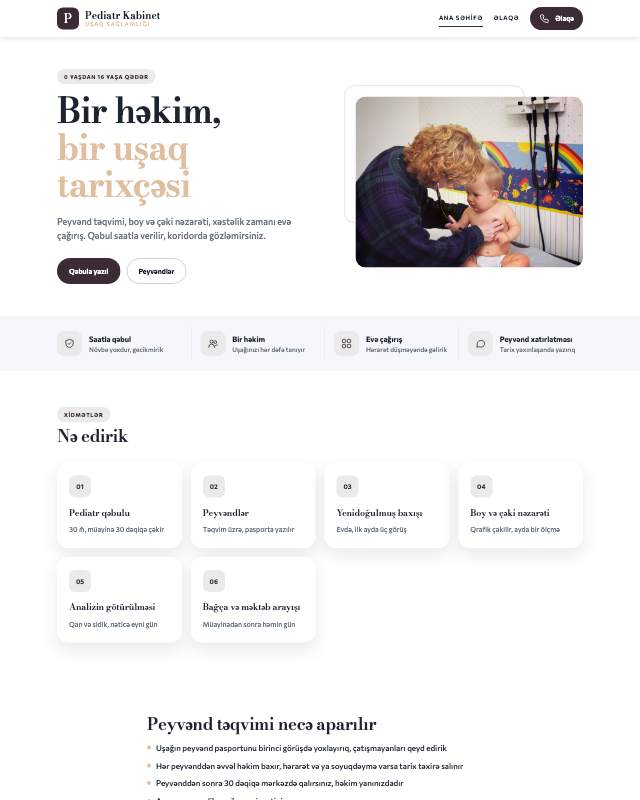 Uşaq həkimi · Zərif sayt dizaynının ekran görüntüsü