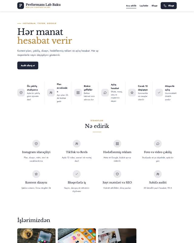 Performans marketinq · Klassik veb sayt şablonunun ekran görüntüsü