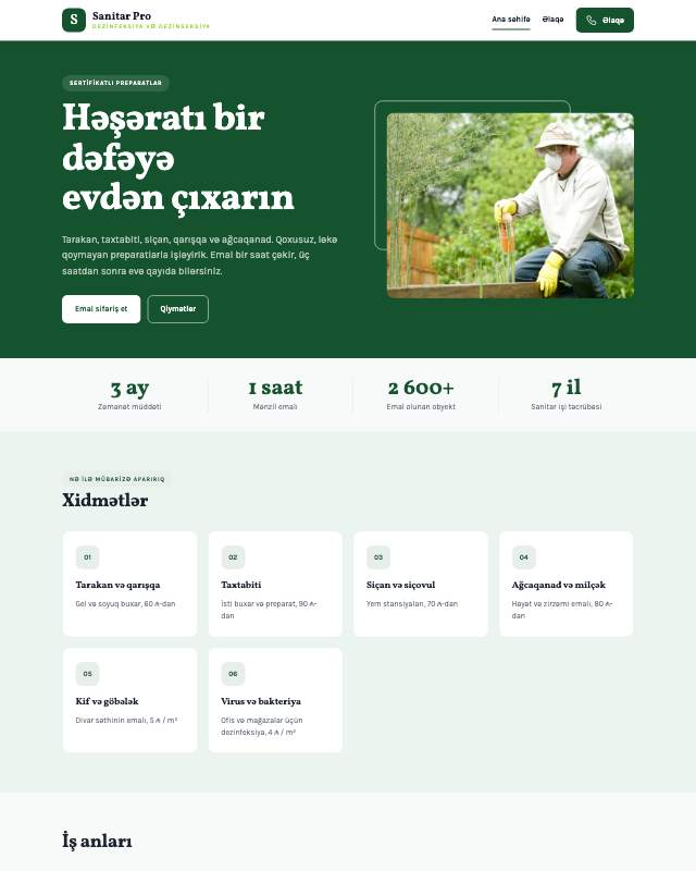 Dezinfeksiya sayt dizaynının ekran görüntüsü
