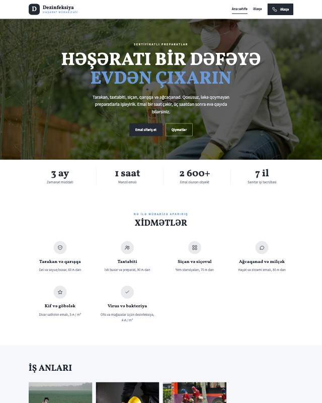 Dezinfeksiya · Sadə sayt dizaynının ekran görüntüsü