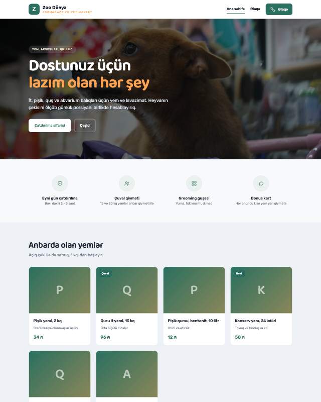 Zoomağaza veb sayt şablonunun ekran görüntüsü