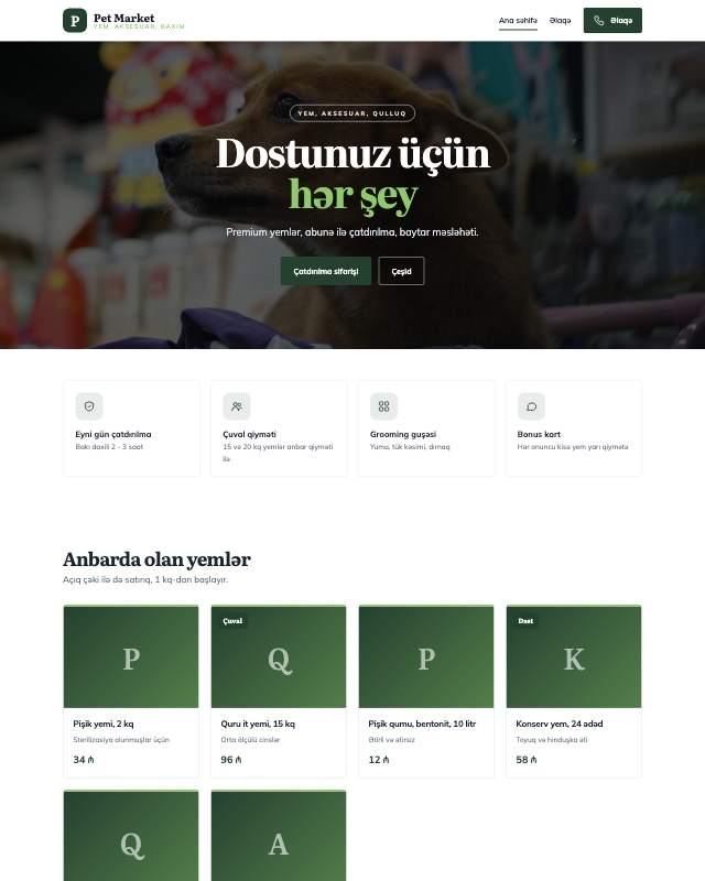 Zoomağaza · Dost veb sayt şablonunun ekran görüntüsü