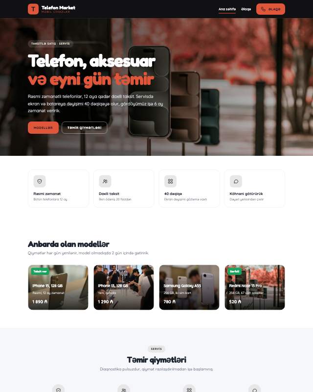 Telefon mağazası üçün veb sayt şablonu «Kontrast»: ekran görüntüsü