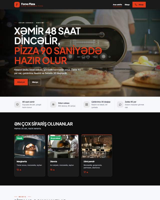 Pizzeriya sayt dizaynının ekran görüntüsü