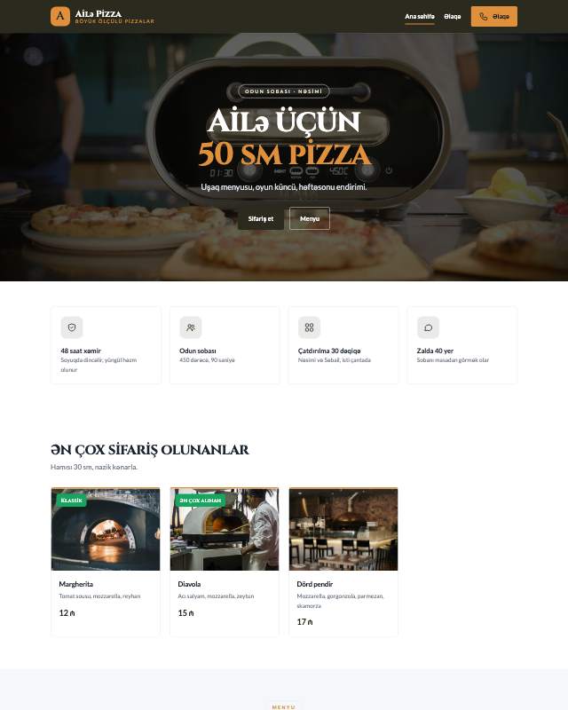 Pizzeriya · Ailə veb sayt şablonunun ekran görüntüsü