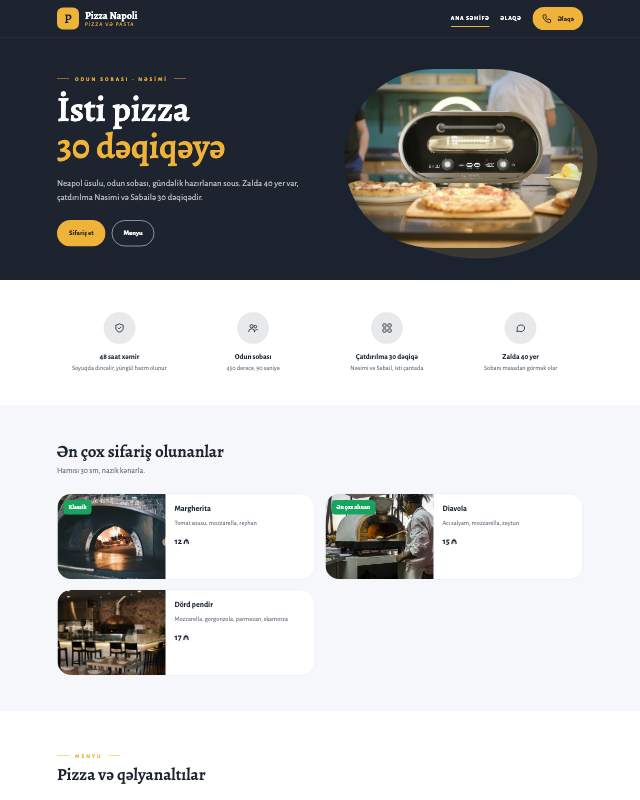 Pizzeriya · Canlı veb sayt şablonunun ekran görüntüsü
