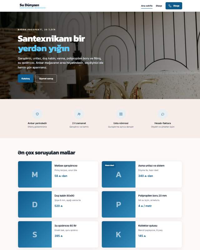 Santexnika mağazası veb sayt şablonunun ekran görüntüsü