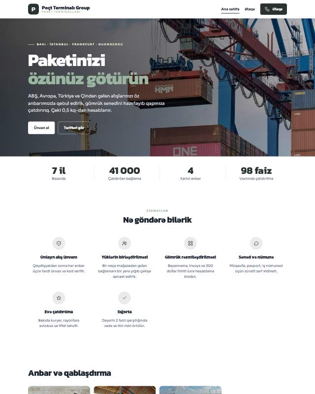 Paket terminalları · Sakit veb sayt şablonunun ekran görüntüsü