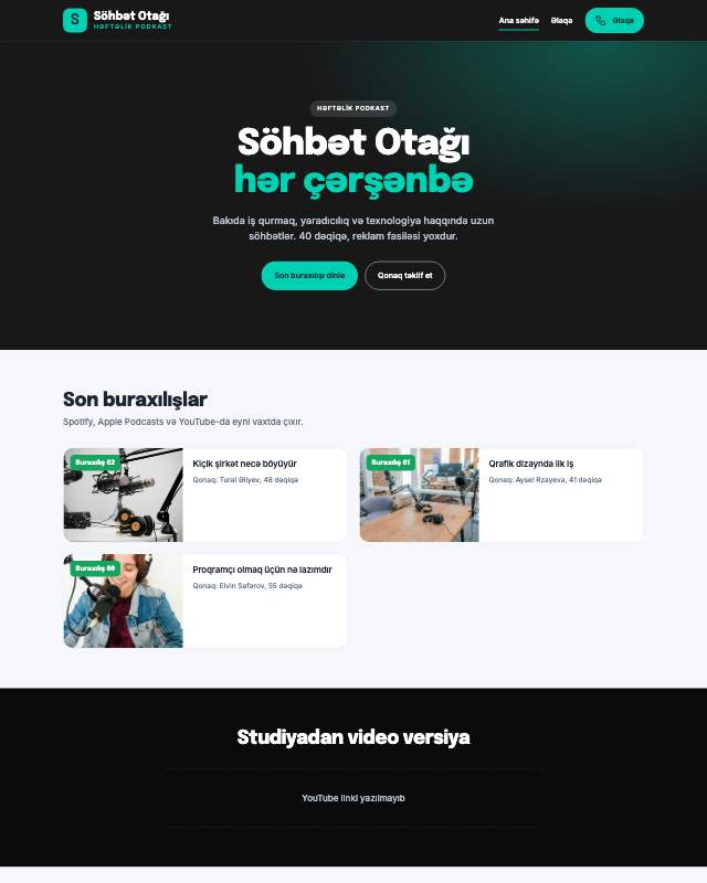 Podkast sayt dizaynının ekran görüntüsü