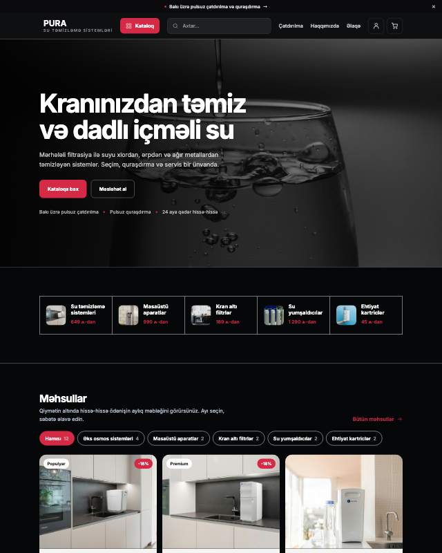 Su təmizləmə sistemləri sayt dizaynının ekran görüntüsü