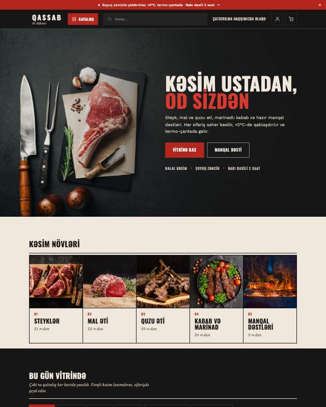 Ət dükanı (QASSAB) sayt dizaynının ekran görüntüsü