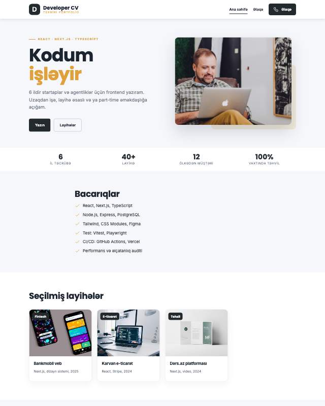 Proqramçı portfoliosu sayt dizaynının ekran görüntüsü