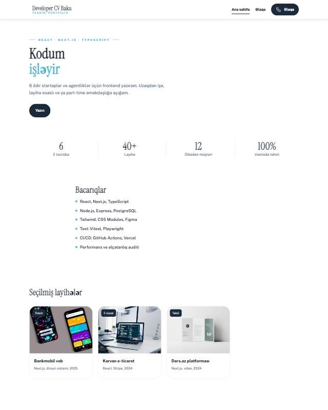 Proqramçı portfoliosu · Geniş veb sayt şablonunun ekran görüntüsü