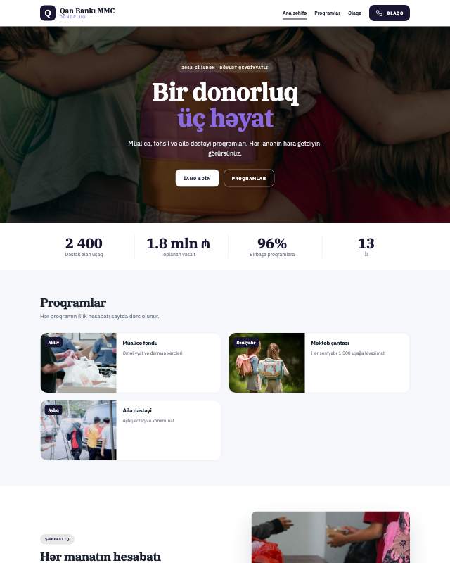 Qan donorluğu · Gradient veb sayt şablonunun ekran görüntüsü