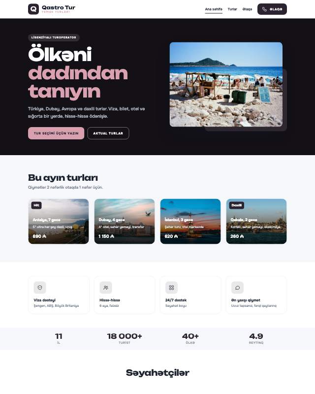 Qastronomik turlar veb sayt şablonunun ekran görüntüsü