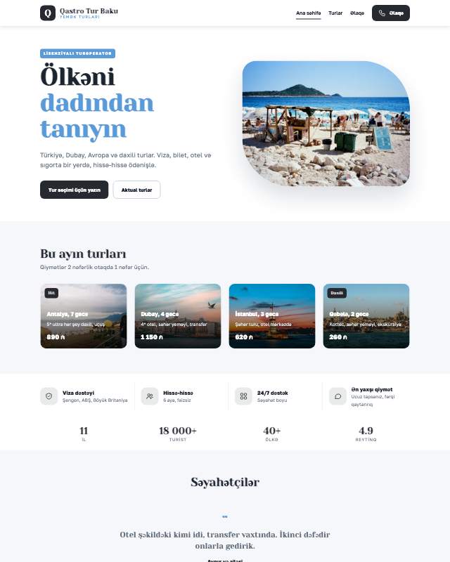 Qastronomik turlar · Minimal veb sayt şablonunun ekran görüntüsü