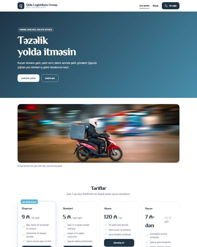 Qida daşınması · Təmiz sayt dizaynının ekran görüntüsü