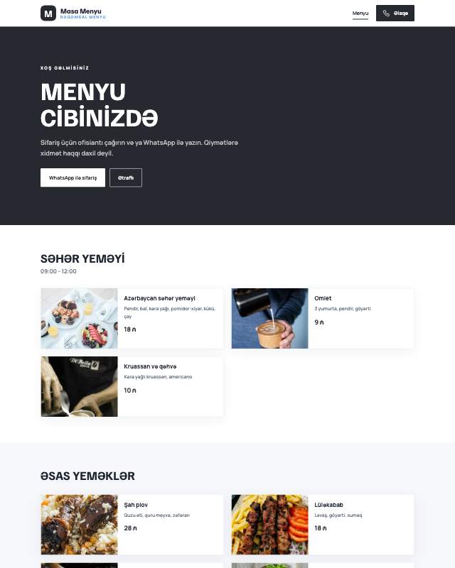 QR menyu · Minimal veb sayt şablonunun ekran görüntüsü