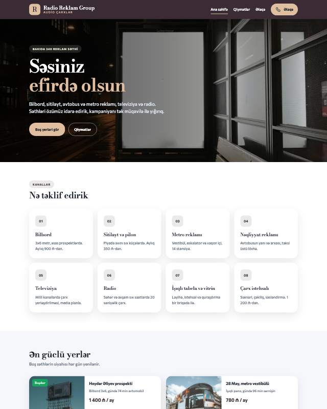 Radio reklamı üçün veb sayt şablonu «Zərif»: ekran görüntüsü