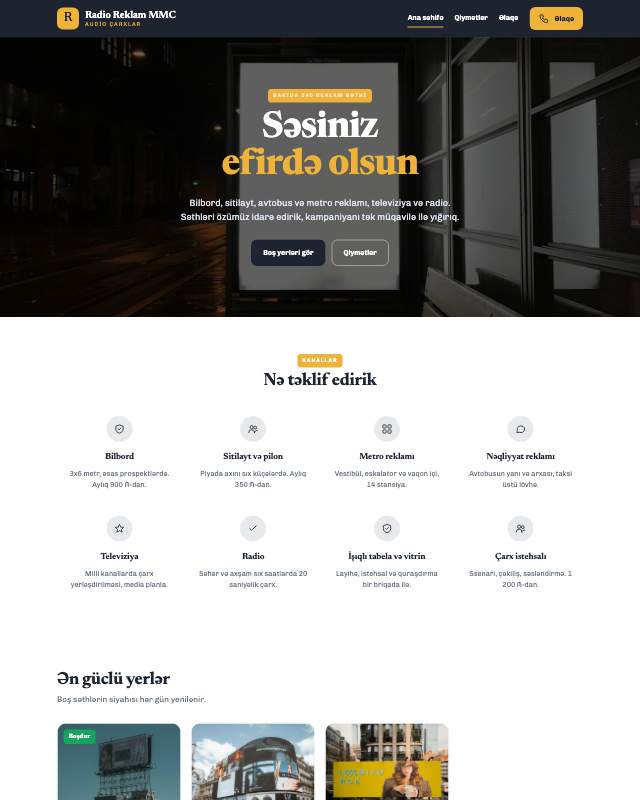 Radio reklamı · Canlı veb sayt şablonunun ekran görüntüsü