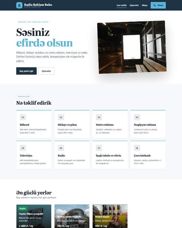 Radio reklamı · Təmiz veb sayt şablonunun ekran görüntüsü