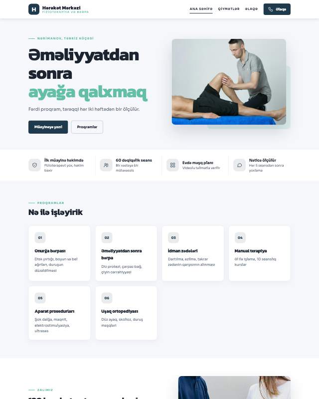 Reabilitasiya · Hərəkət sayt dizaynının ekran görüntüsü