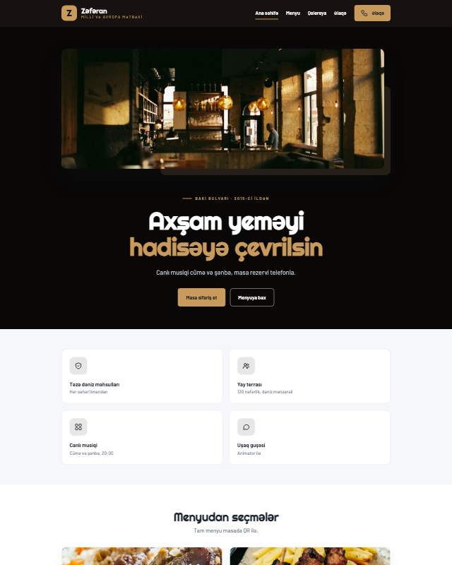 Restoran · Tünd veb sayt şablonunun ekran görüntüsü