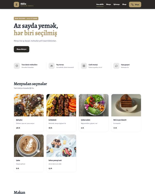 Restoran · Minimal veb sayt şablonunun ekran görüntüsü