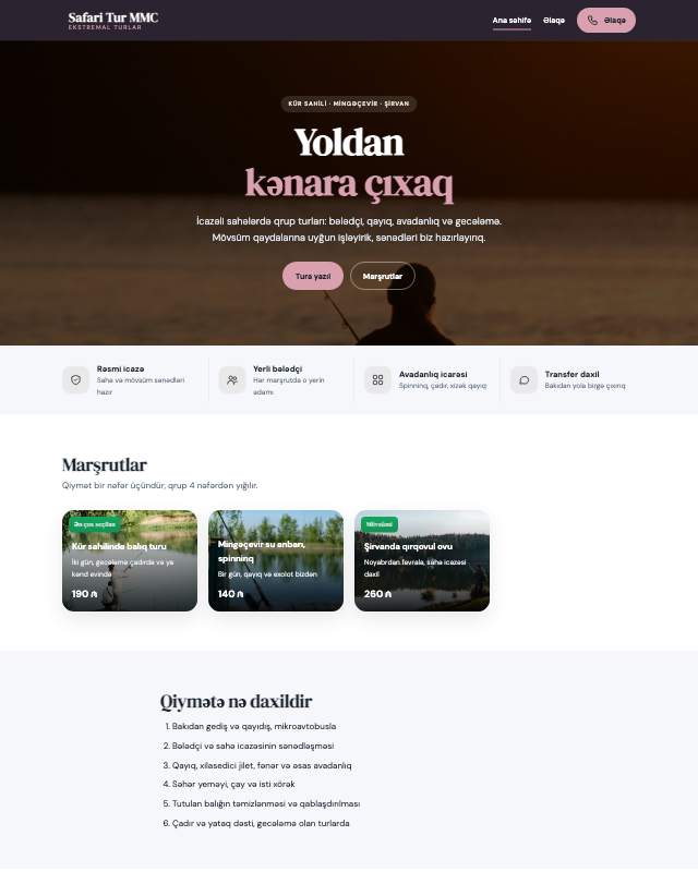 Safari turları üçün veb sayt şablonu «Jurnal»: ekran görüntüsü