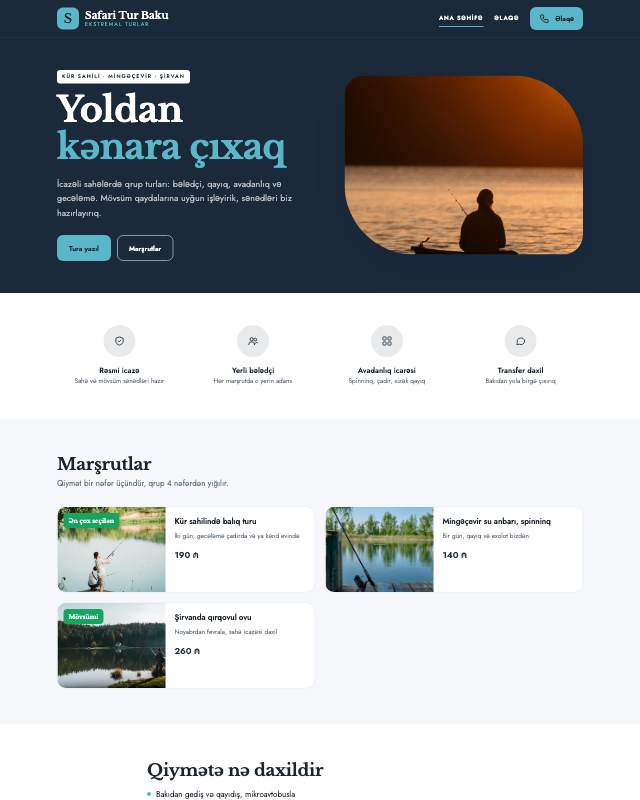 Safari turları · Geniş veb sayt şablonunun ekran görüntüsü