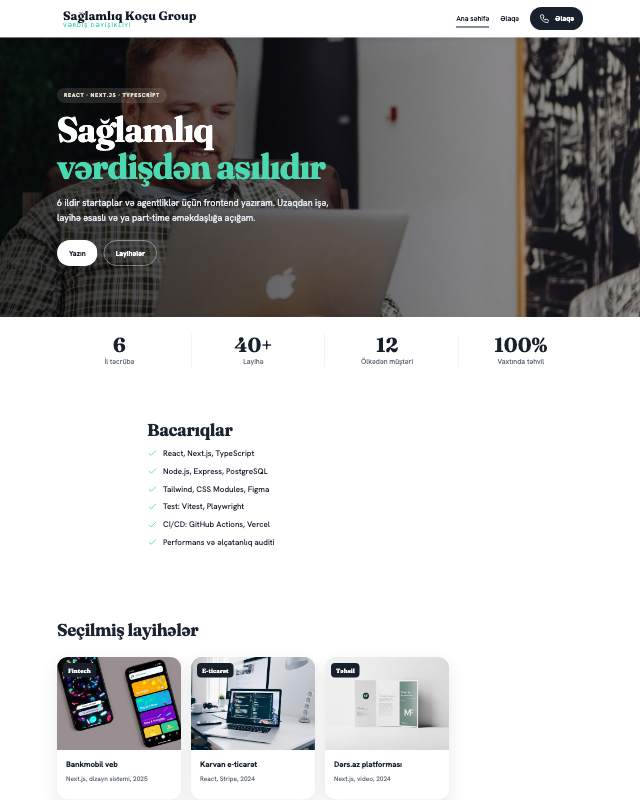 Sağlamlıq koçu · Modern veb sayt şablonunun ekran görüntüsü