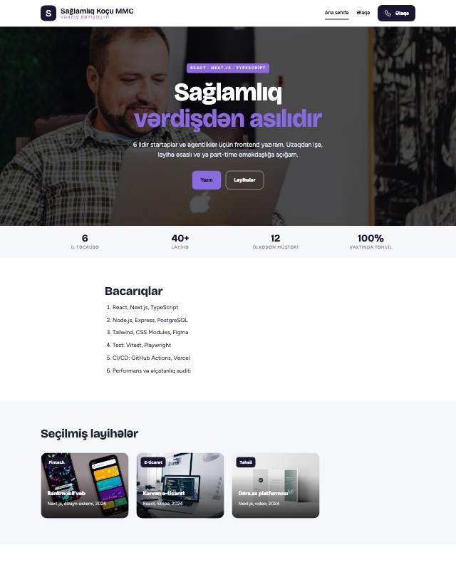 Sağlamlıq koçu · Gradient veb sayt şablonunun ekran görüntüsü
