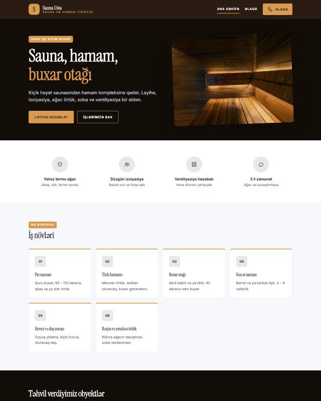 Sauna və hamam veb sayt şablonunun ekran görüntüsü