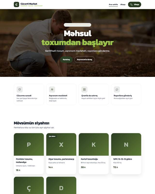Toxum və gübrə · Tarla veb sayt şablonunun ekran görüntüsü
