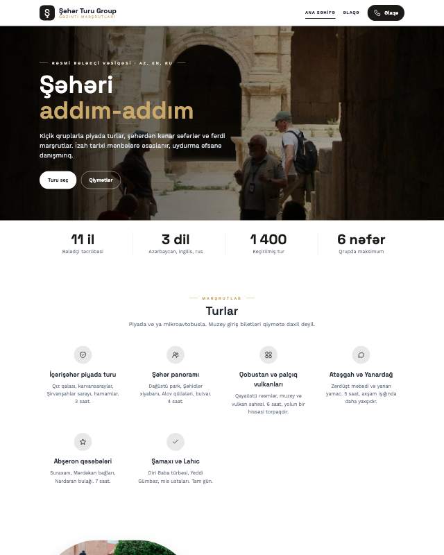 Şəhər turları üçün veb sayt şablonu «Premium»: ekran görüntüsü