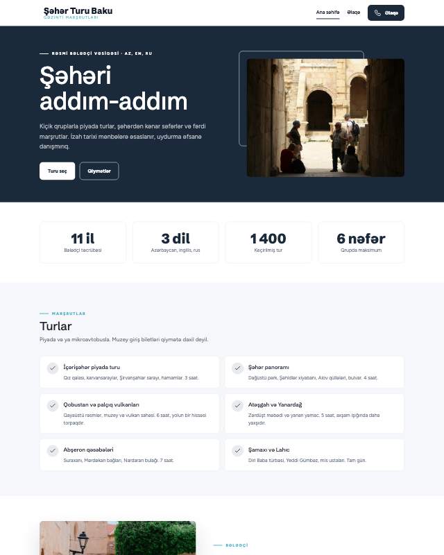 Şəhər turları · Geniş veb sayt şablonunun ekran görüntüsü