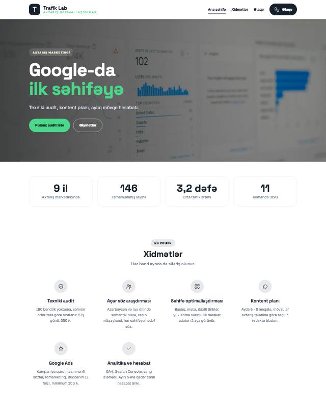 SEO agentliyi · Qrafik veb sayt şablonunun ekran görüntüsü